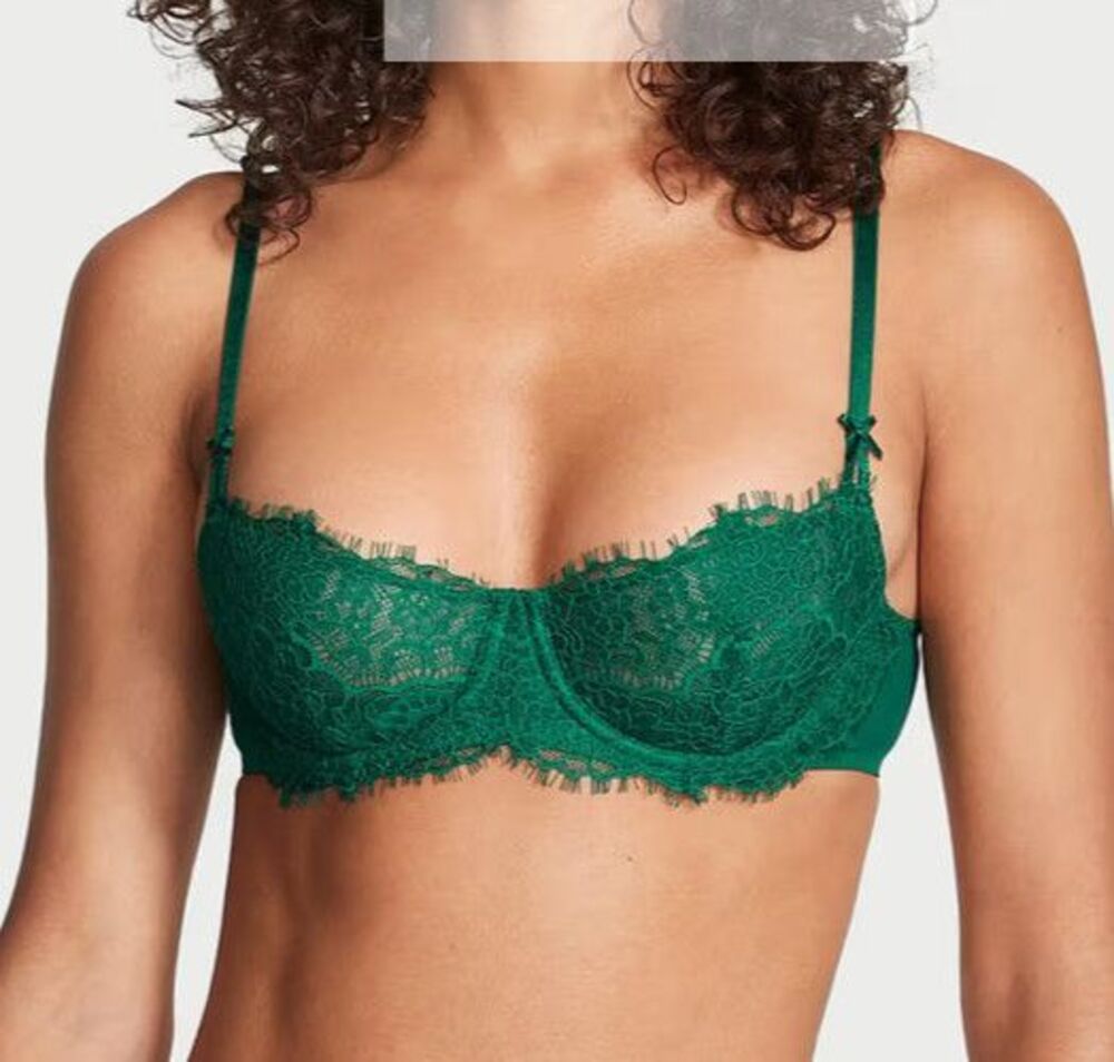 Victoria's Secret Dream Angels Wicked Unlined Lace Balconette Bra Green $65 34DD